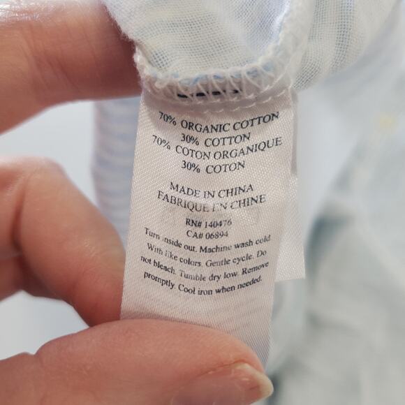 Faherty Shirt Mens Large Blue Striped Short Sleeve Button Down Organic Cotton - Picture 7 of 9